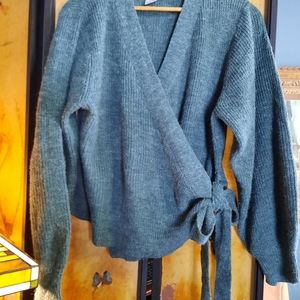 ICHI forest green wrap crossover sweater